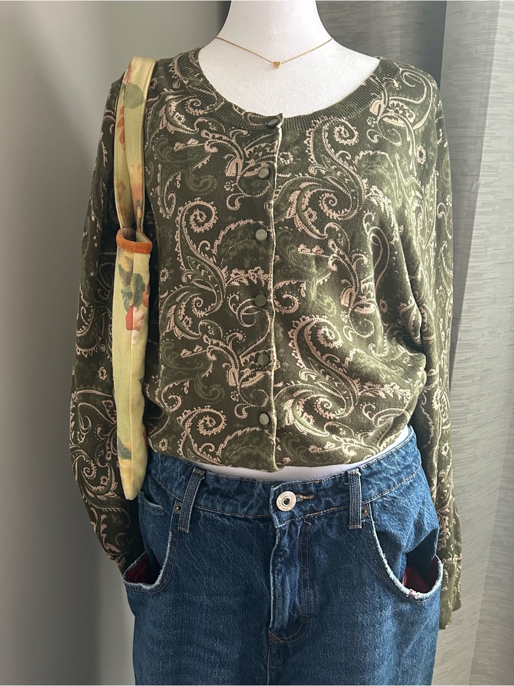 Green Tradition Paisley Button Up Y2K Long Sleeve